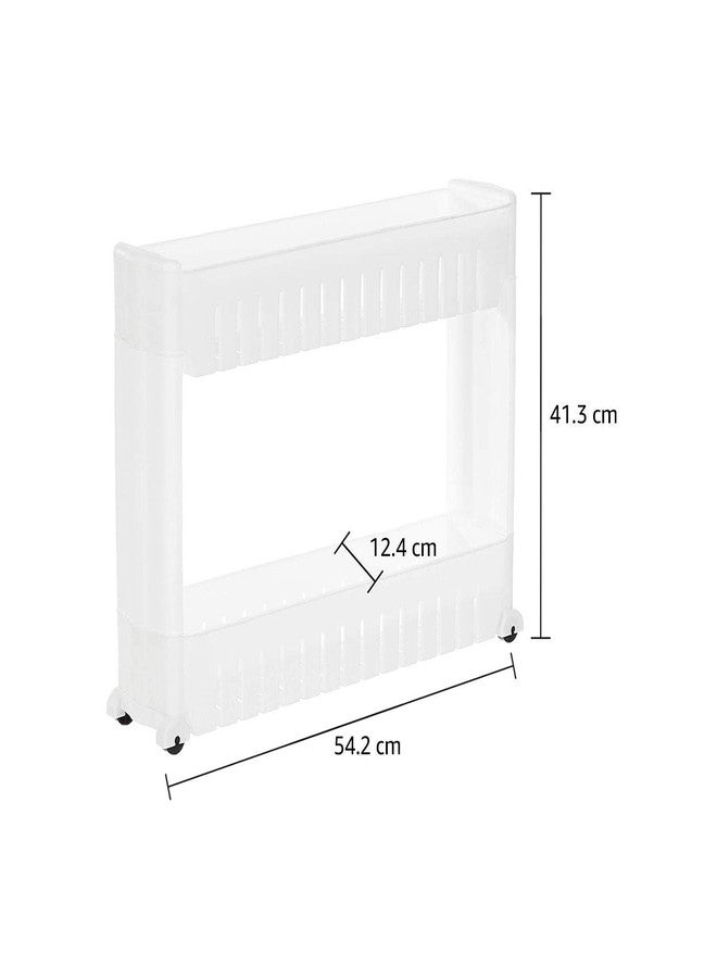 Orrda Plastic 2 Tier Space Saving Storage Organizer Slim Rack Shelf with Wheels || Slim Slide Out Kitchen Trolley Rack Holder Storage Organizer for Kitchen, Bathroom (White) - Image 2